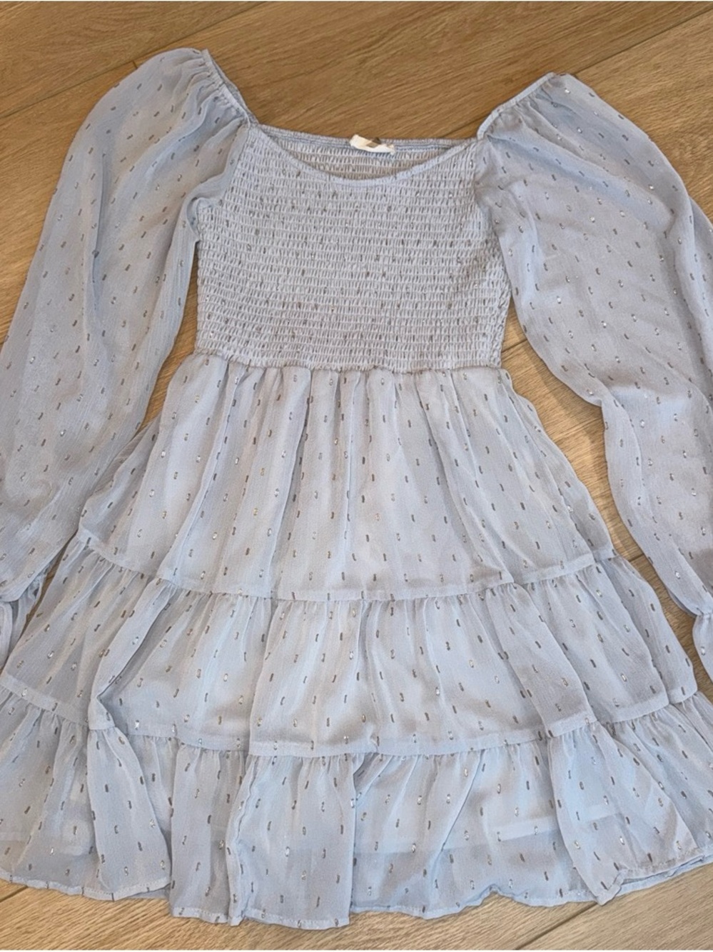 Altar'd State Light Blue Smocked Tiered Dress with Puff Sleeves
